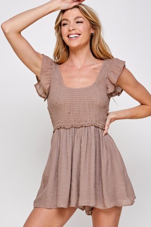 R9013-TEST / Apparel Net Systems, Inc.<br/>RUFFLE SLEEVES SMOCKING MINI ROMPER