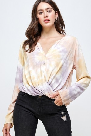T32211-B-TEST / Apparel Net Systems, Inc.<br/>SUNSET TIEDYE TWIST FRONT BLOUSE