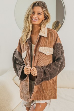 A1J-0024 / JOSHUAUSA<br/>VINTAGE WASH COLOR BLOCK CORDUROY SHACKET