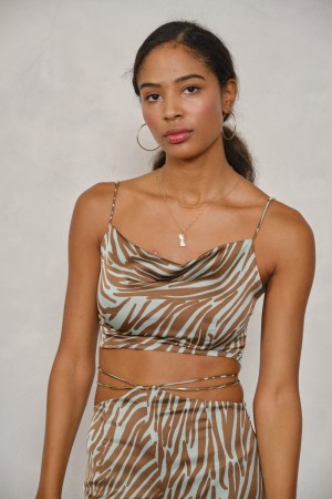A3T-0049 / JOSHUAUSA<br/>ABSTRACT PRINT COWL NECK CAMI TOP