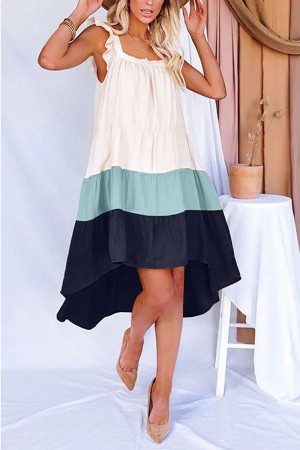 A4D-0004 / JOSHUAUSA<br/>High Low Tiered Color Block Dress